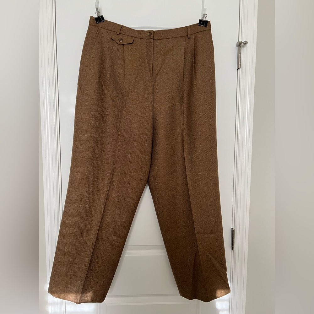 Orvis Herringbone Tan Wool Tweed Pleated Front Pants size 18